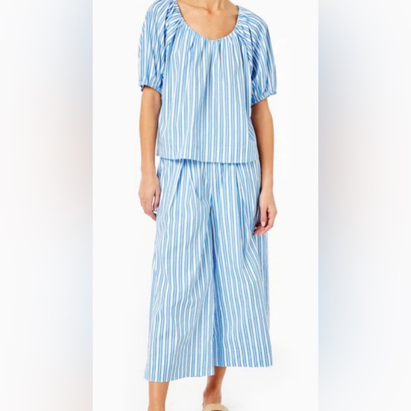 Addison Bay Blue and White Striped blouse and pants set. NWT Small - Picture 2 of 4